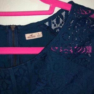 Hollister blue lace long-sleeve crop top (size M)